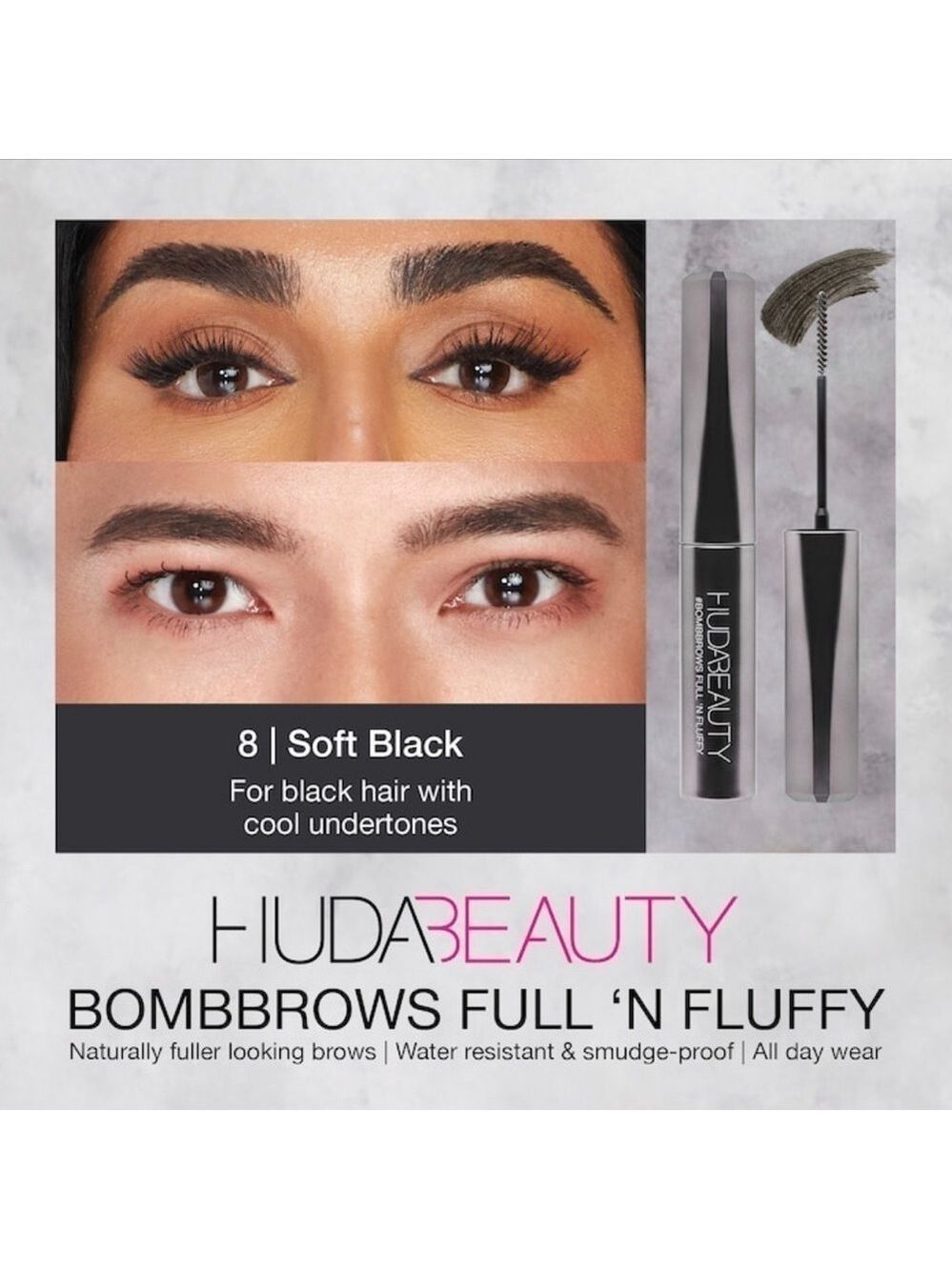 Huda Beauty SOFT BLACK 8 BombBrows Full n Fluffy Fiber Brow Gel | NEW | BOMBBROW - Picture 2 of 14